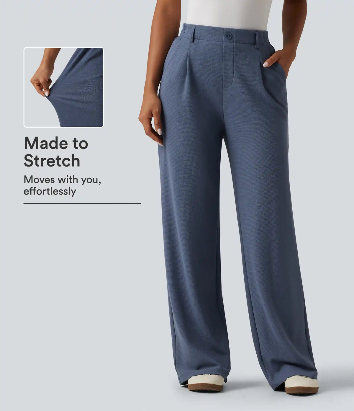 High Waisted Wide Leg Waffle Work Pants with Pockets