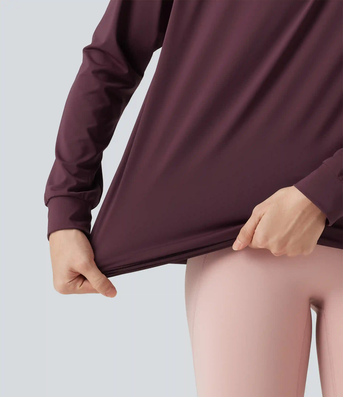 Round Neck Long Sleeve Ruched InstantCool Yoga Sports Top-Longer Length-UPF50+