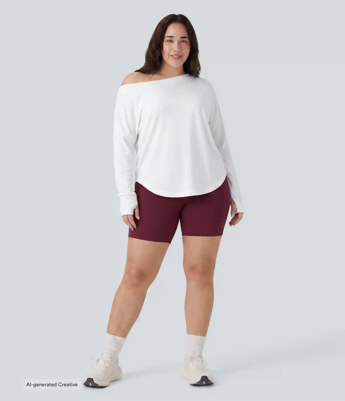 Plus Size One Shoulder Long Sleeve Thumb Hole Curved Hem High Low Quick Dry Yoga Sports Top