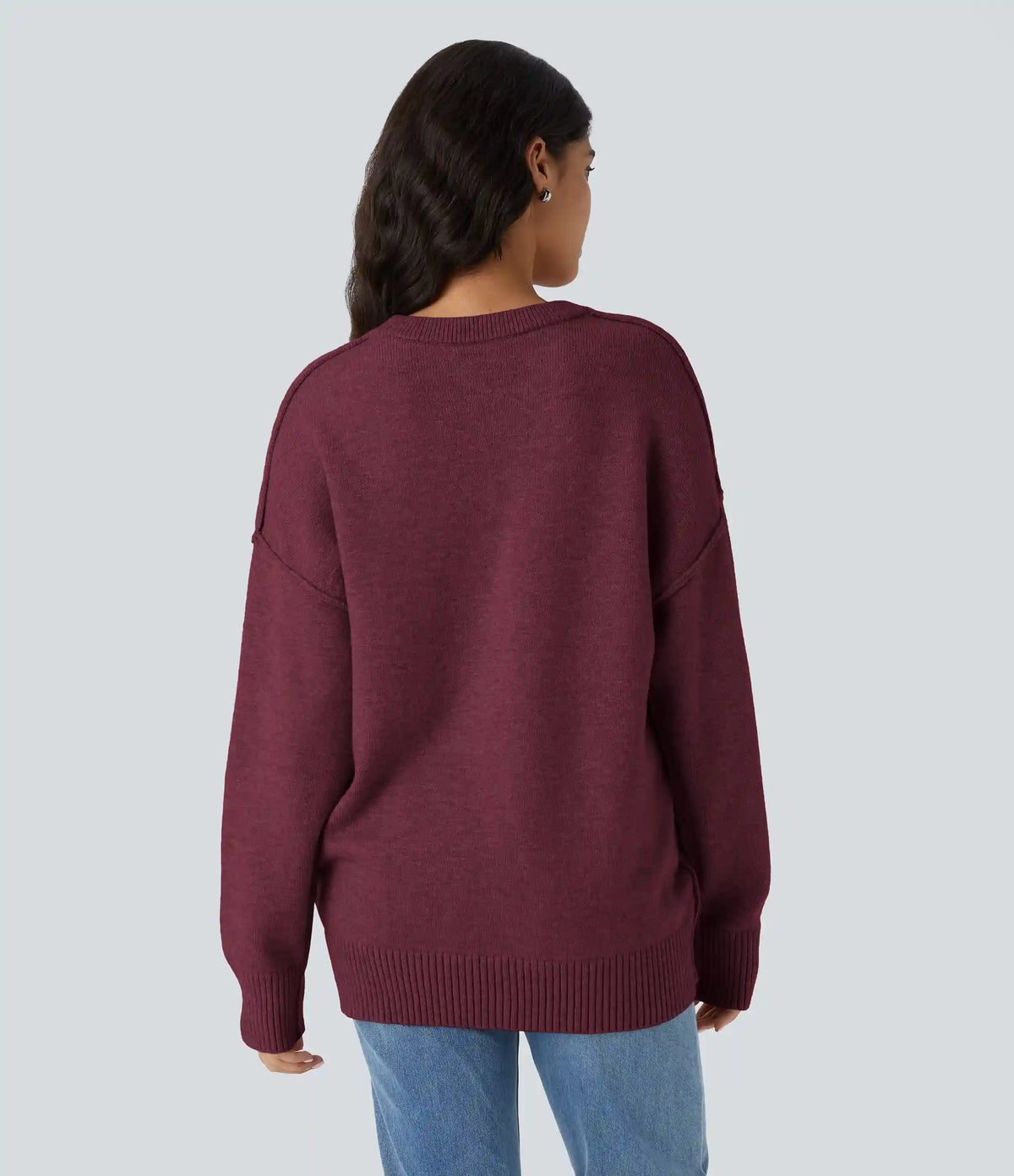 Round Neck Dropped Shoulder Long Sleeve Casual Sweater