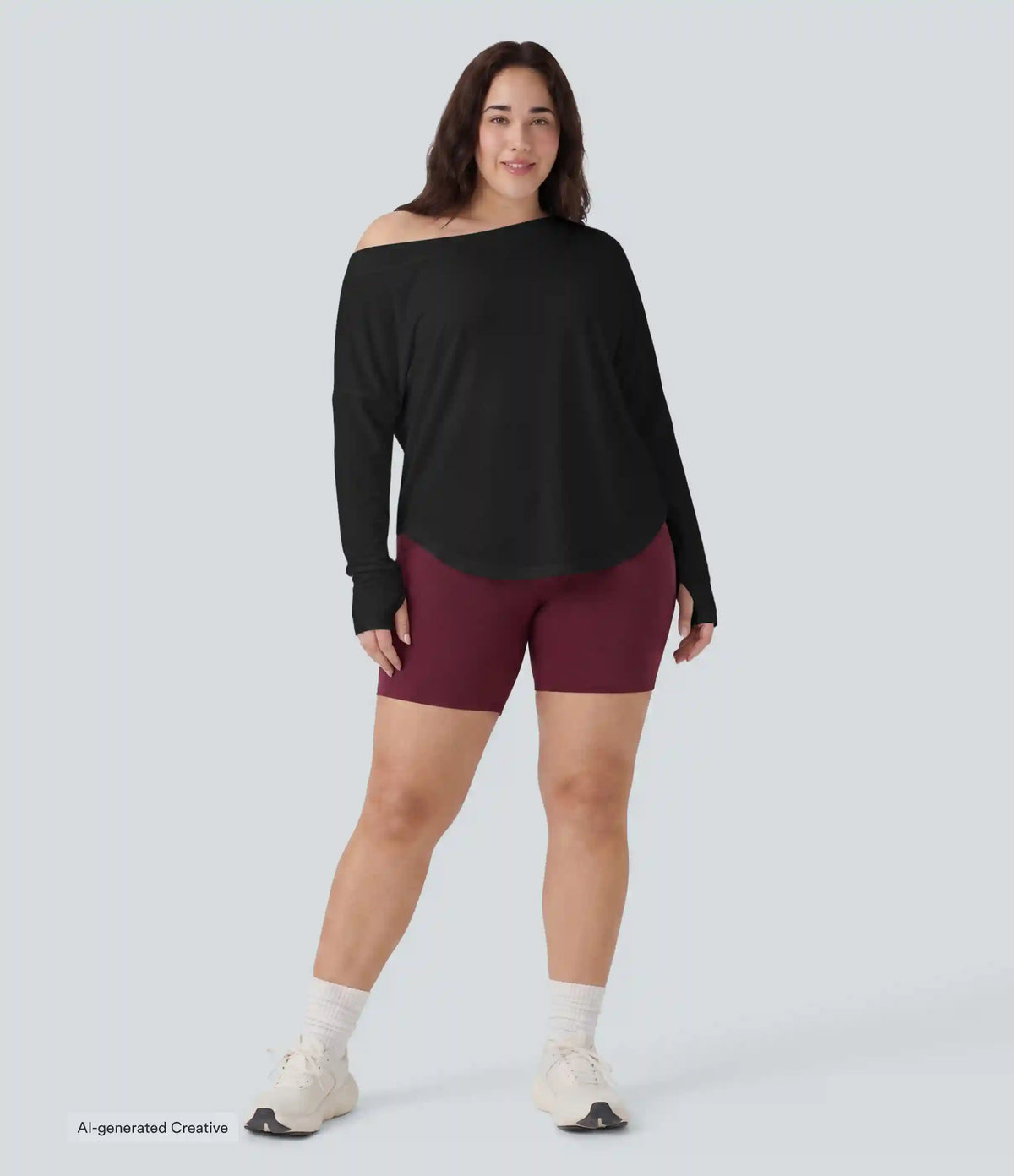Plus Size One Shoulder Long Sleeve Thumb Hole Curved Hem High Low Quick Dry Yoga Sports Top