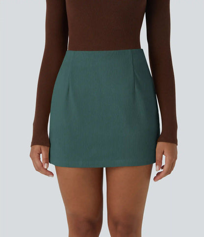 High Waisted 2-in-1 A Line Mini Corduroy Casual Skirt