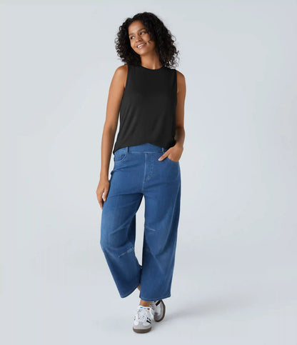 Ribbed Round Neck Basic Casual Tank Top