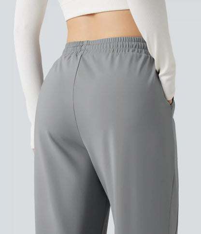 High Waisted Drawstring Straight Leg Yoga Pants with Pockets