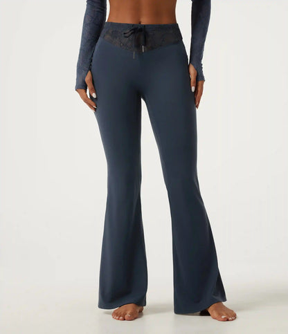Halara UltraSculpt™ Mid Rise Drawstring Contrast Lace Flare Yoga Leggings with Pockets
