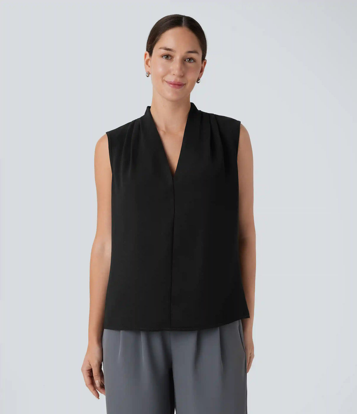 V Neck Sleeveless Work Blouse