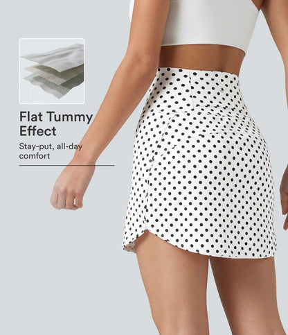 Ultra High-Waist Tummy Control Curved Hem 2-in-1 Polka Dot Golf Mini Skirt with Pockets