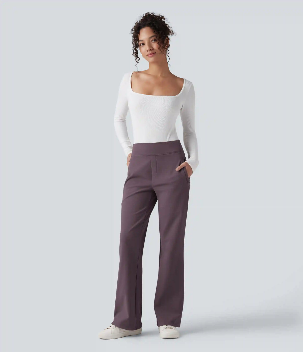 Mid Rise Fleece Work Flare Pants with Zip Pockets
