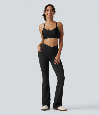 SoftlyZero™ High Waisted Crossover Plain Bootcut Casual Leggings with Pockets-UPF50+