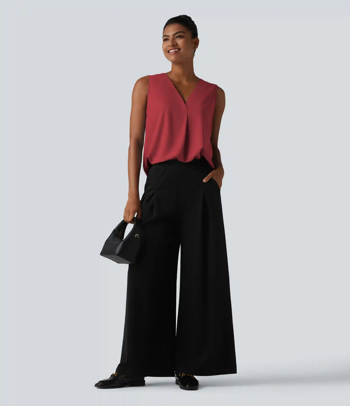 Wrinkle Recovery V Neck Sleeveless Oversized Work Blouse