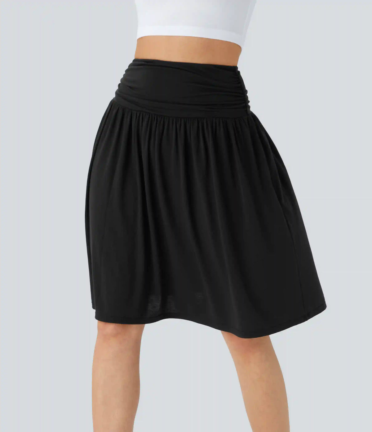 High Waisted Ruched Pocket Flowy Skirt