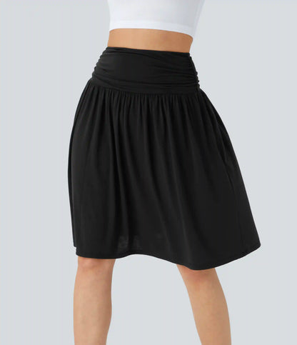 High Waisted Ruched Pocket Flowy Skirt