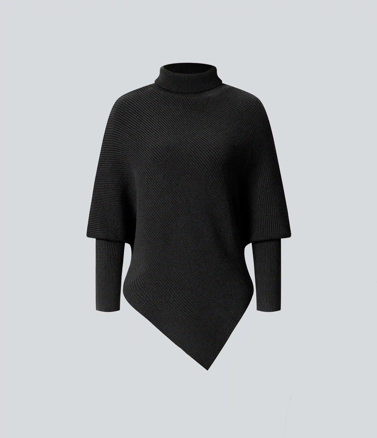 High Neck Long Sleeve Asymmetric Hem Work Sweater