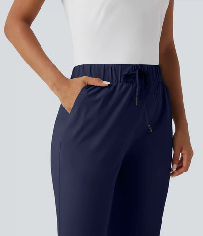 High Waisted Drawstring Pockets Quick Dry Golf Tapered Pants-Golf Tee Pocket