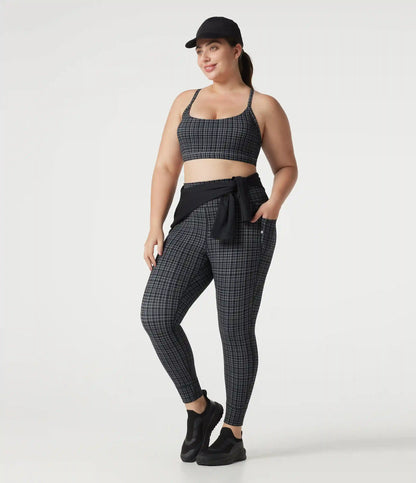 Plus Size Halara UltraSculpt™ Check Plaid Print High Waisted Drawstring Yoga Leggings with Pockets