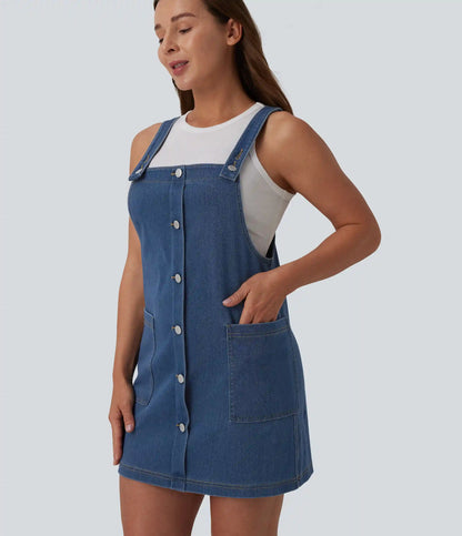 Halara Flex™ Square Neck Denim Mini Casual Dress with Pockets