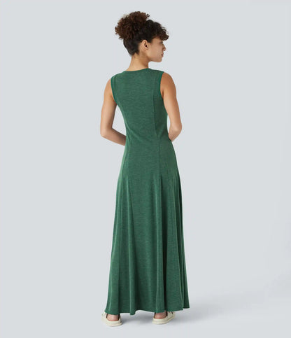Round Neck Sleeveless Flare Maxi Casual Dress
