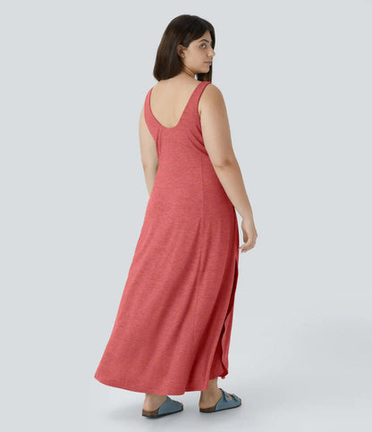 U Neck Flowy Maxi Casual Plus Size Tank Dress