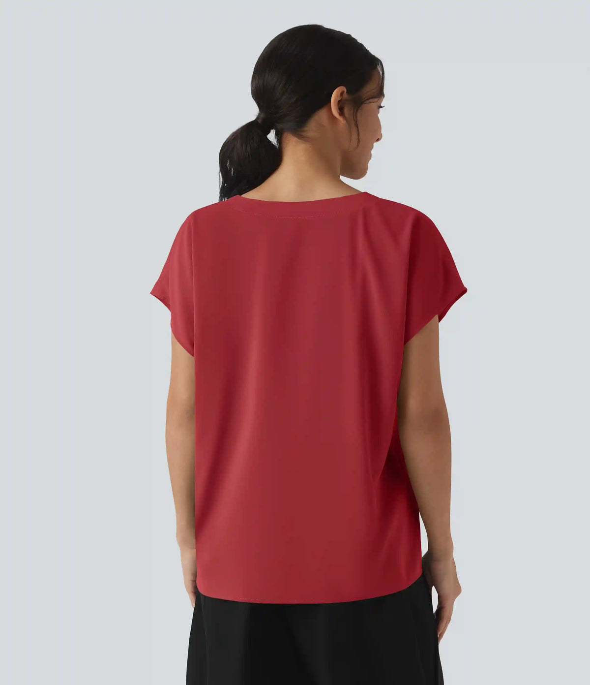 Wrinkle Recovery V-neck Short Sleeve Oversized Work Blouse