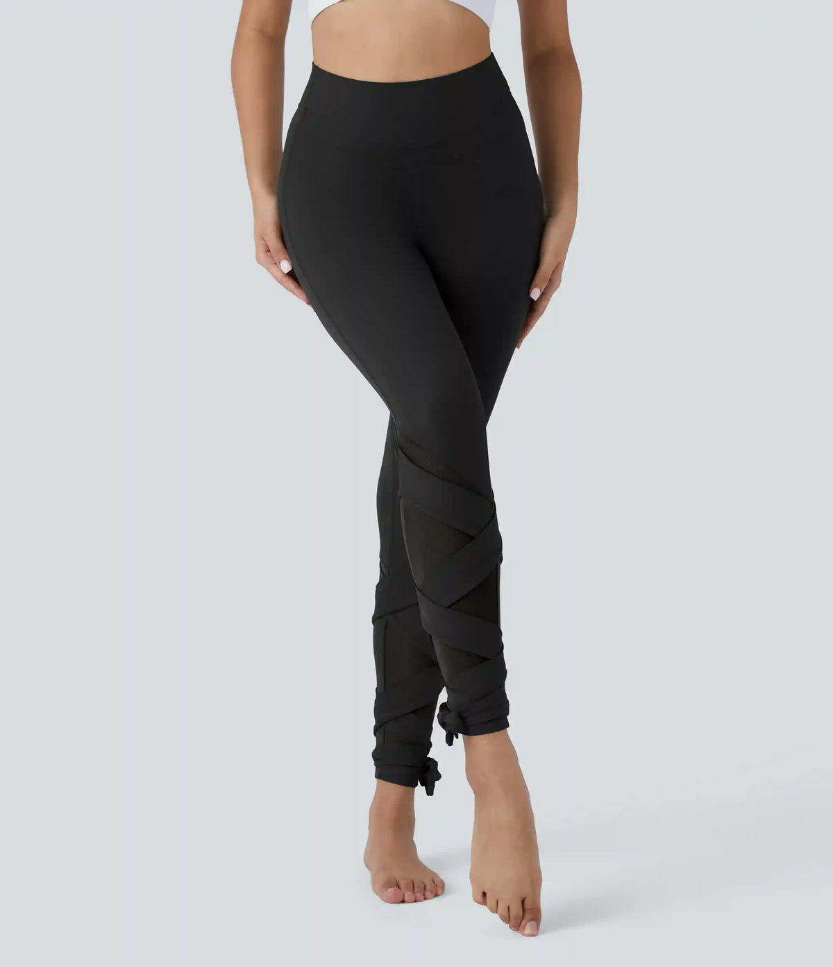 SoftlyZero™ High Waisted Contrast Mesh Lace Up Yoga 7/8 Leggings