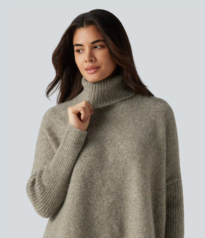 High Neck Long Sleeve Oversized Casual Sweater
