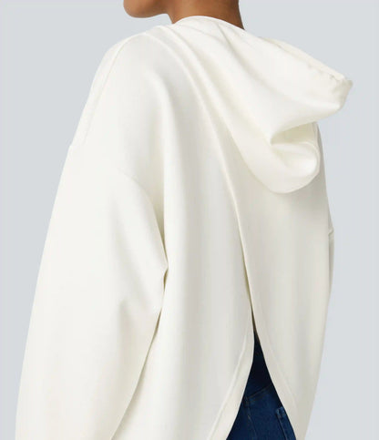 Hooded Drawstring Long Sleeve Kangaroo Pocket Crossover Casual Sweatshirt