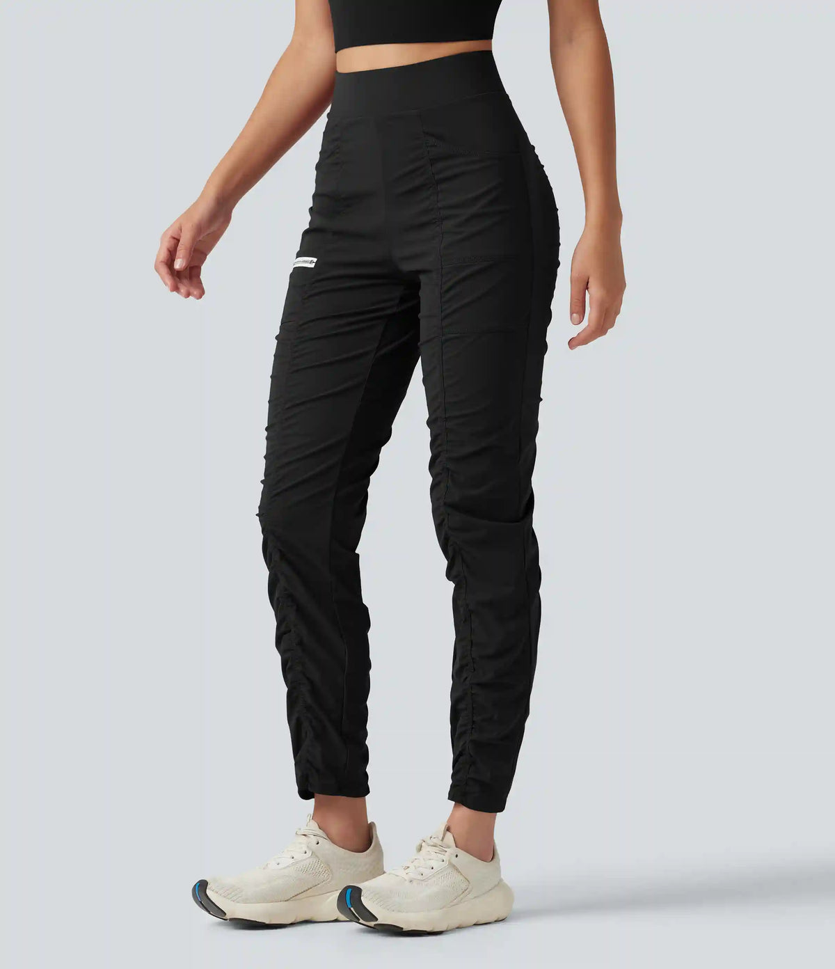 High-waisted Ruched Quick Dry Running Slim Pants with Pockets