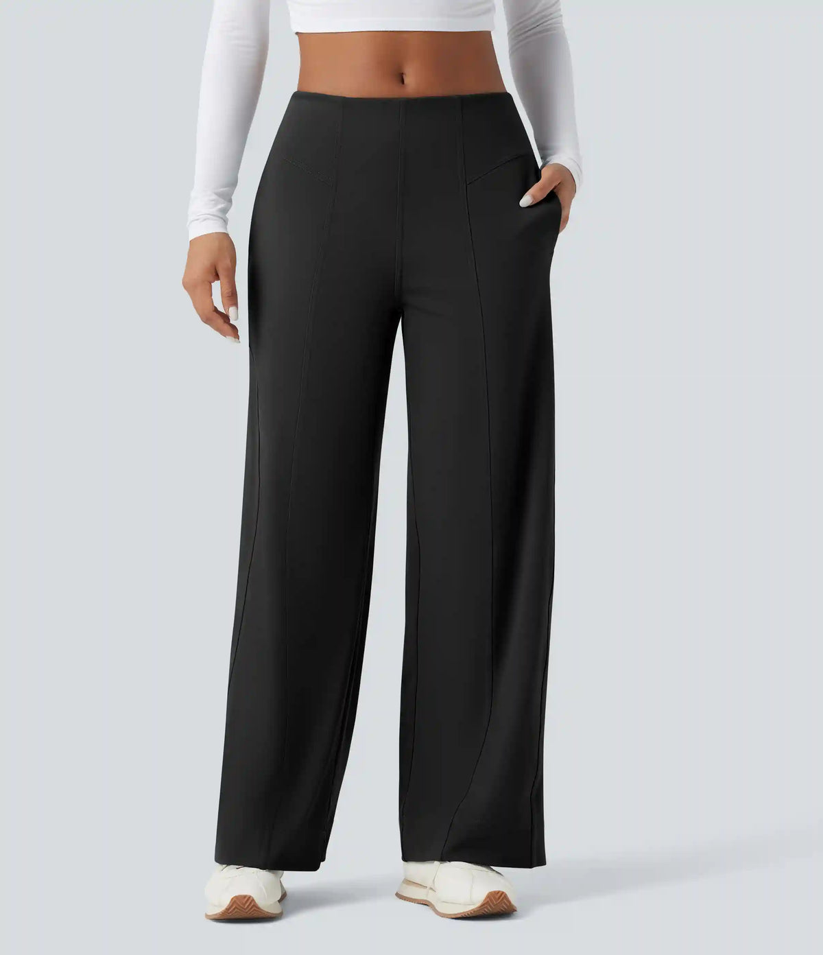 DayStretch Mid Rise Wide Leg Baggy Casual Pants with Pockets