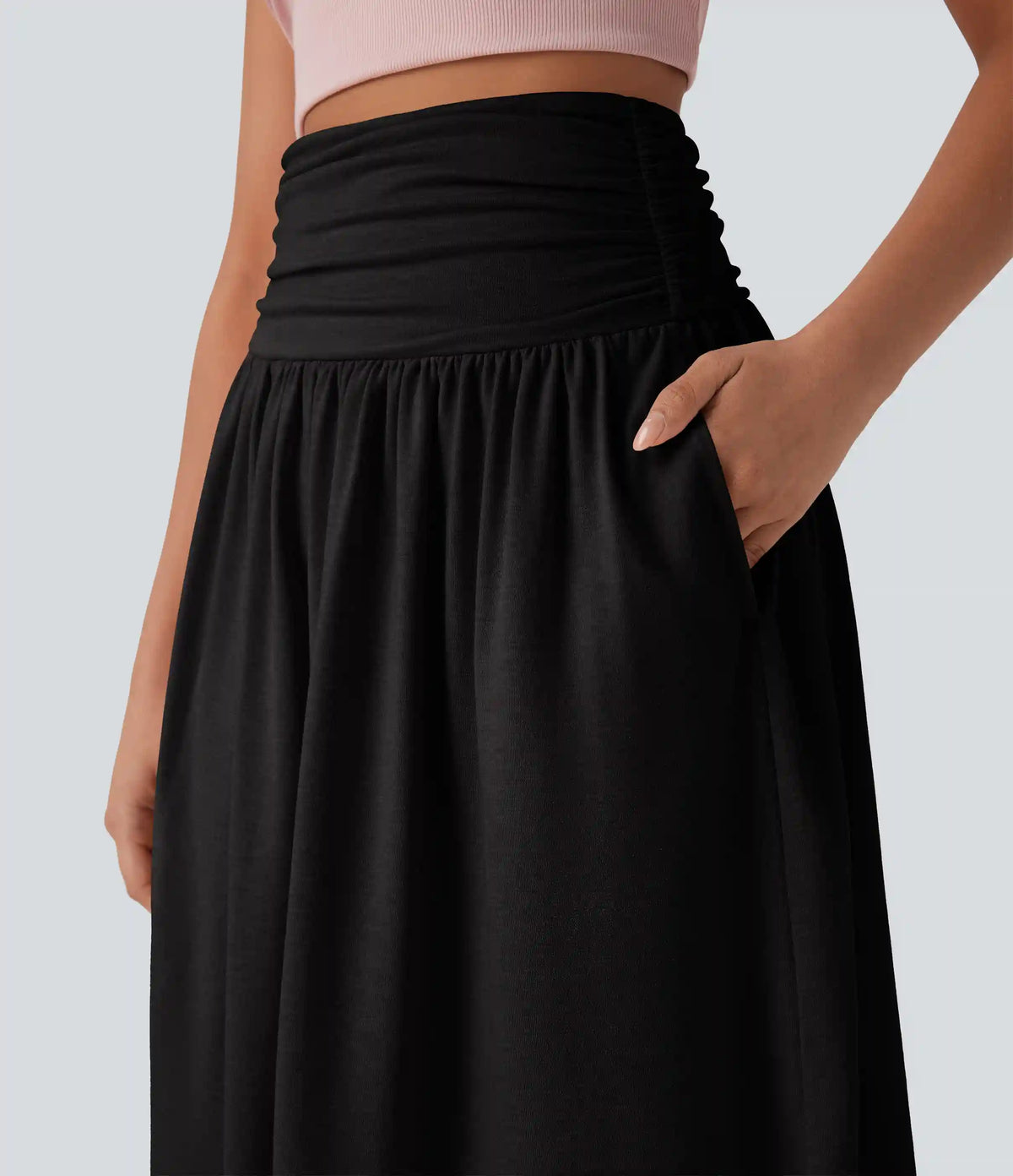 High Waisted Ruched Pocket Flowy Skirt