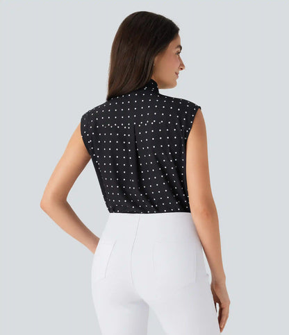 Tie Front Sleeveless Polka Dot Work Shirt