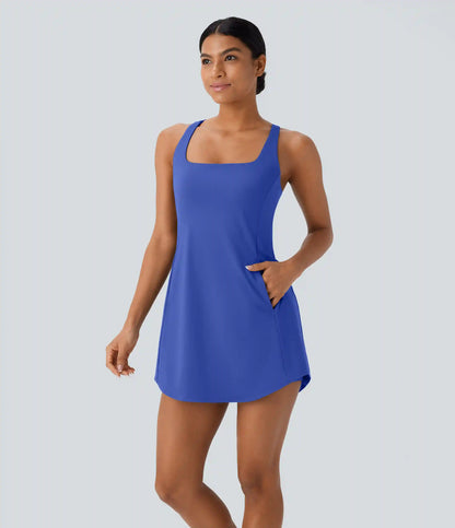 SoftlyZero™ Plush Cut Out Pocket 2-Piece Mini Yoga Active Dress