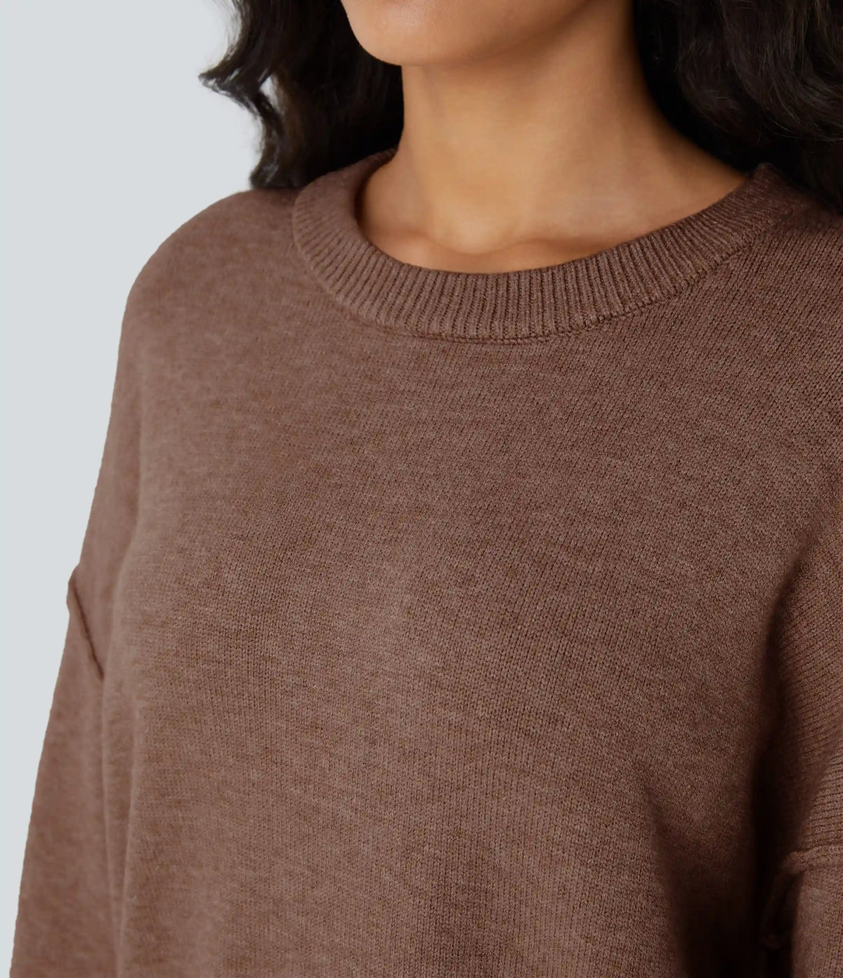 Round Neck Dropped Shoulder Long Sleeve Casual Sweater