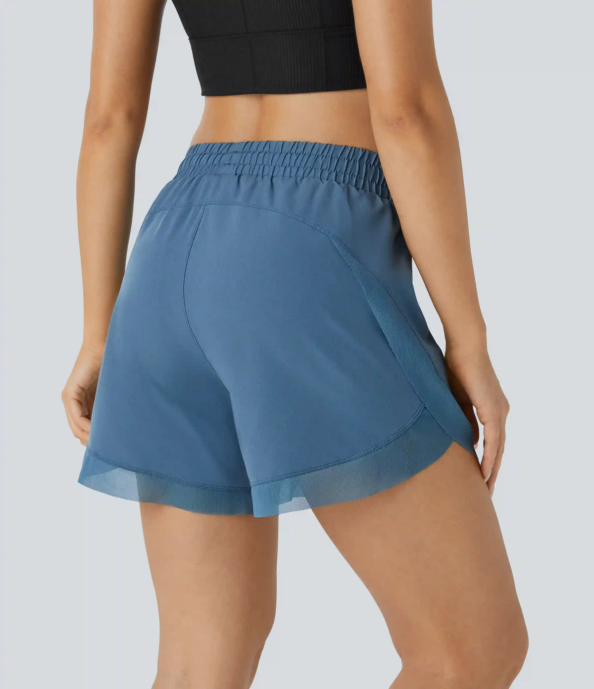 Mid Rise Drawstring Contrast Mesh 2-in-1 Flowy Running Shorts 5''