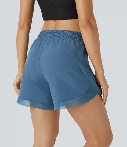 Mid Rise Drawstring Contrast Mesh 2-in-1 Flowy Running Shorts 5''
