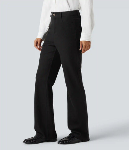 Ribbed High Waisted Casual Bootcut Pants with Pockets