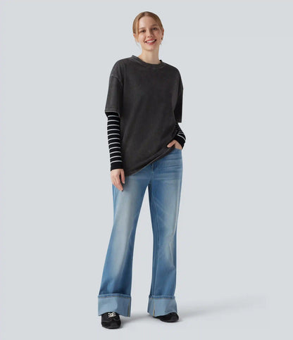 Halara Flex™ Round Neck Short Sleeve Denim Casual T-Shirt
