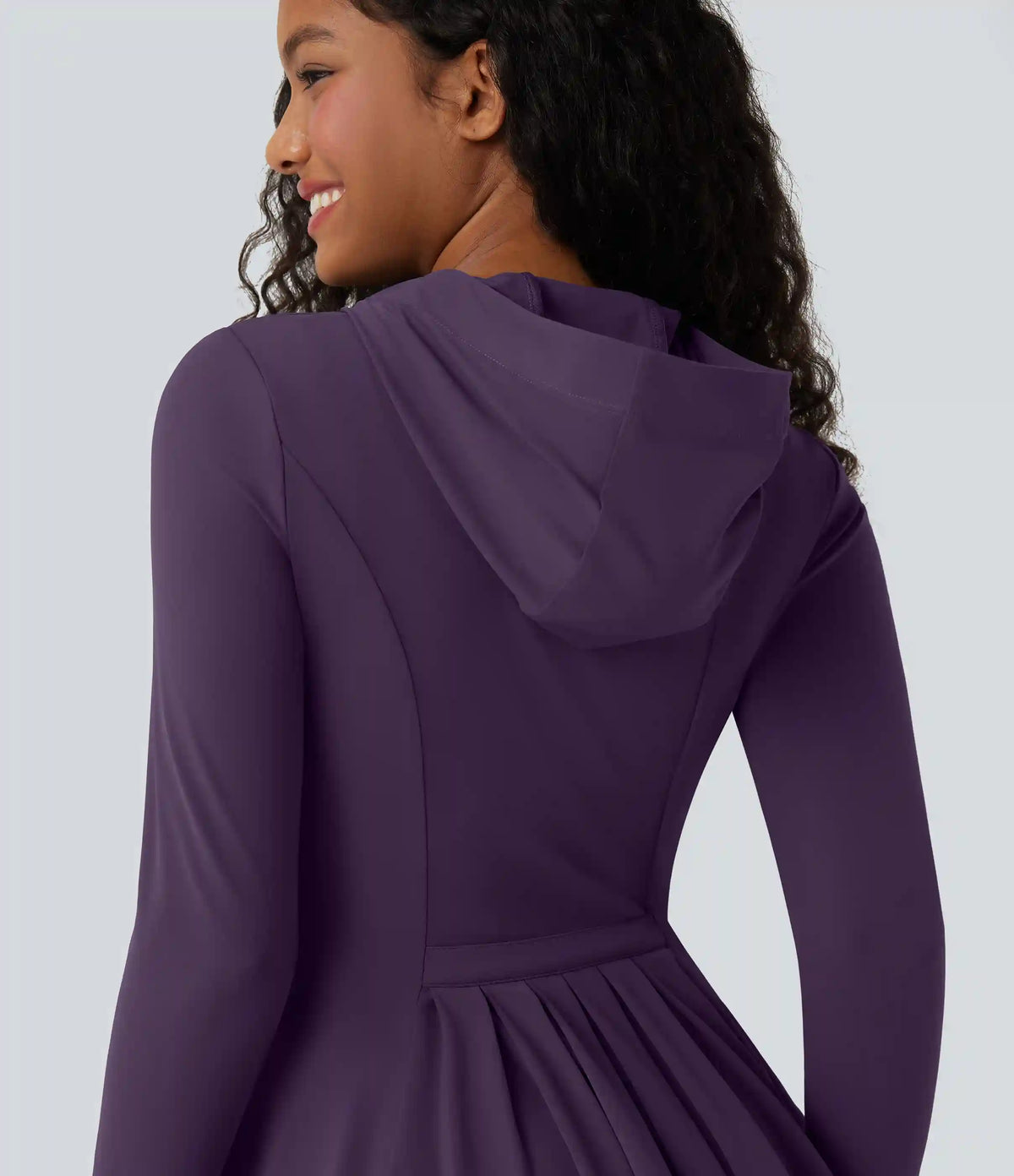 SoftlyZero™ Hooded Long Sleeve Thumb Hole Pleated Jacket with Pockets