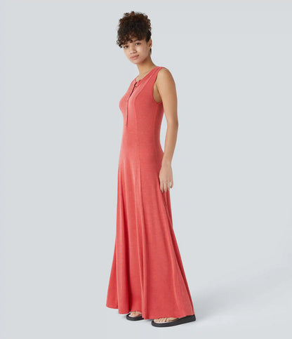 Round Neck Sleeveless Flare Maxi Casual Dress