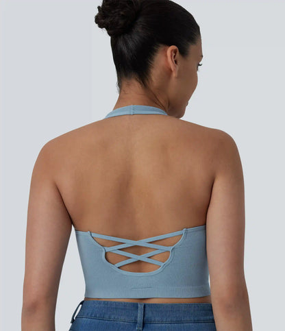 OneForm Seamless Flow Halter Cropped Casual Tank Top