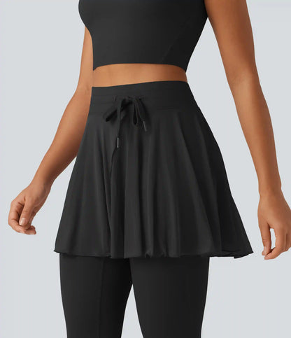 SoftlyZero™ High Waisted Drawstring Mesh Dance Skirted Leggings with Pockets