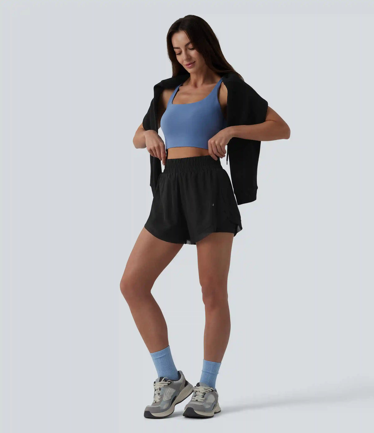High Waisted Contrast Mesh 2-in-1 Running Shorts with Pockets