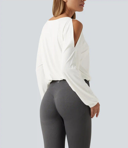 Quick Dry Boat Neck Cold Shoulder Long Sleeve Yoga Sports Top