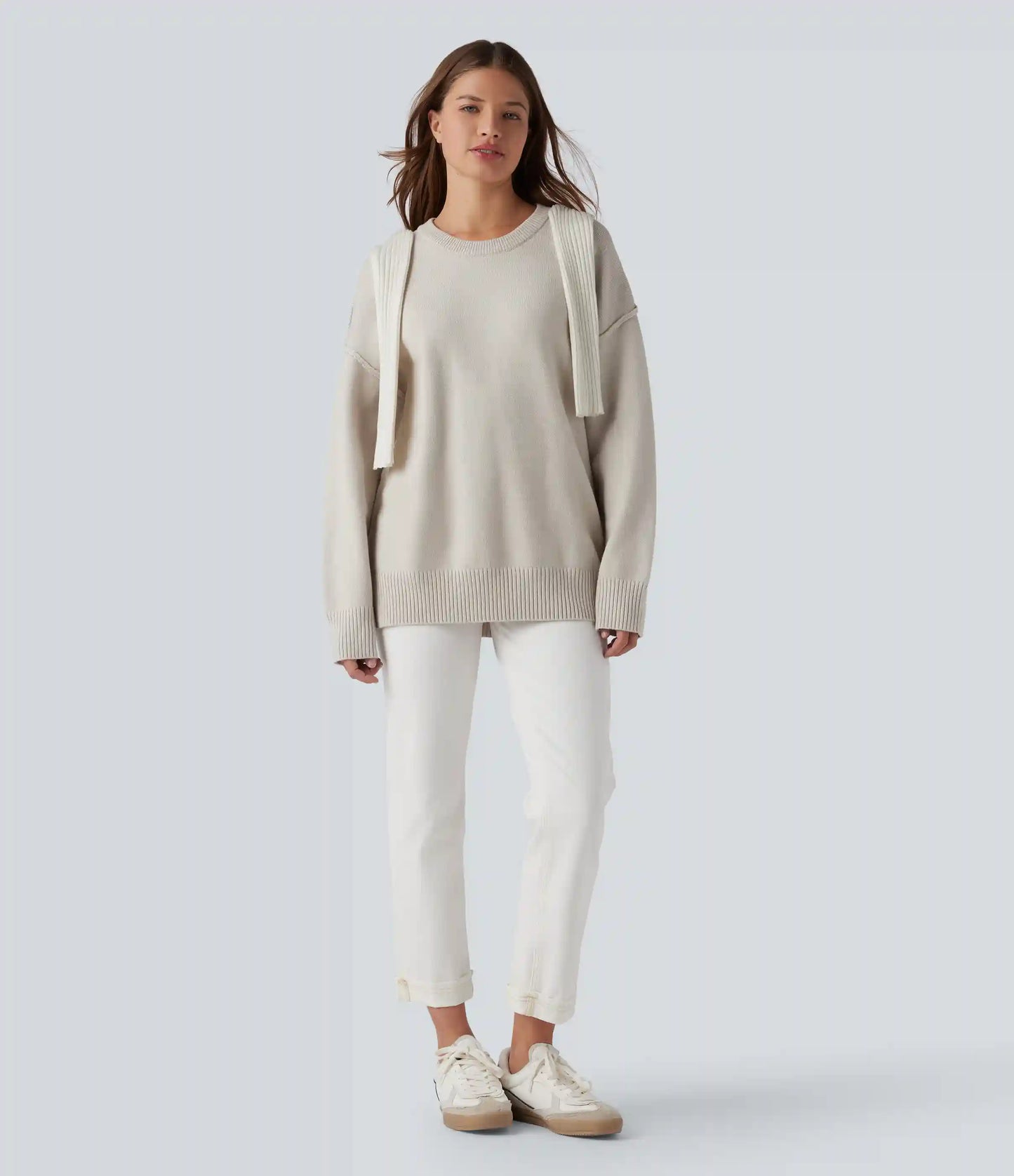 Round Neck Dropped Shoulder Long Sleeve Casual Sweater
