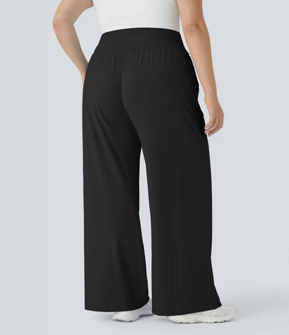 High Waisted Drawstring Pocket Wide Leg InstantCool Casual Plus Size Pants-UPF50+