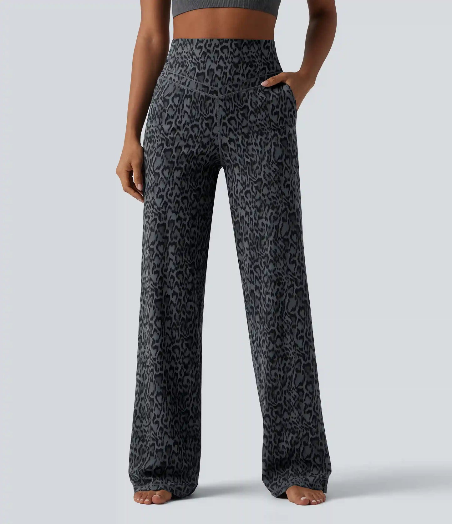 Halara UltraSculpt™ Leopard Print High Waisted Tummy Control Straight Leg Yoga Pants with Pockets
