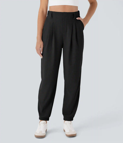 High Waisted Tapered Waffle Casual Joggers with Pocket