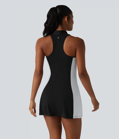Halara UltraSculpt™ Mock Neck Built-in Bra Racerback Color Block Mini Golf Active Dress