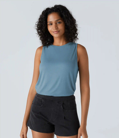 Ribbed Round Neck Basic Casual Tank Top