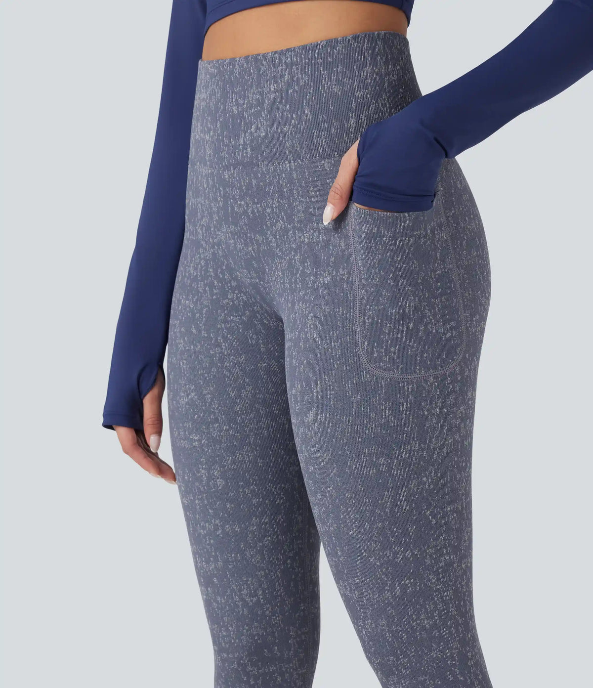 OneForm Seamless Flow High Waisted Speckled 7/8 Yoga Leggings with Pockets