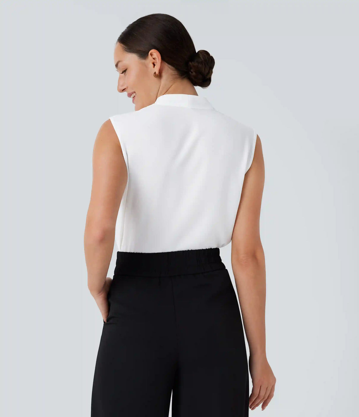 V Neck Sleeveless Work Blouse